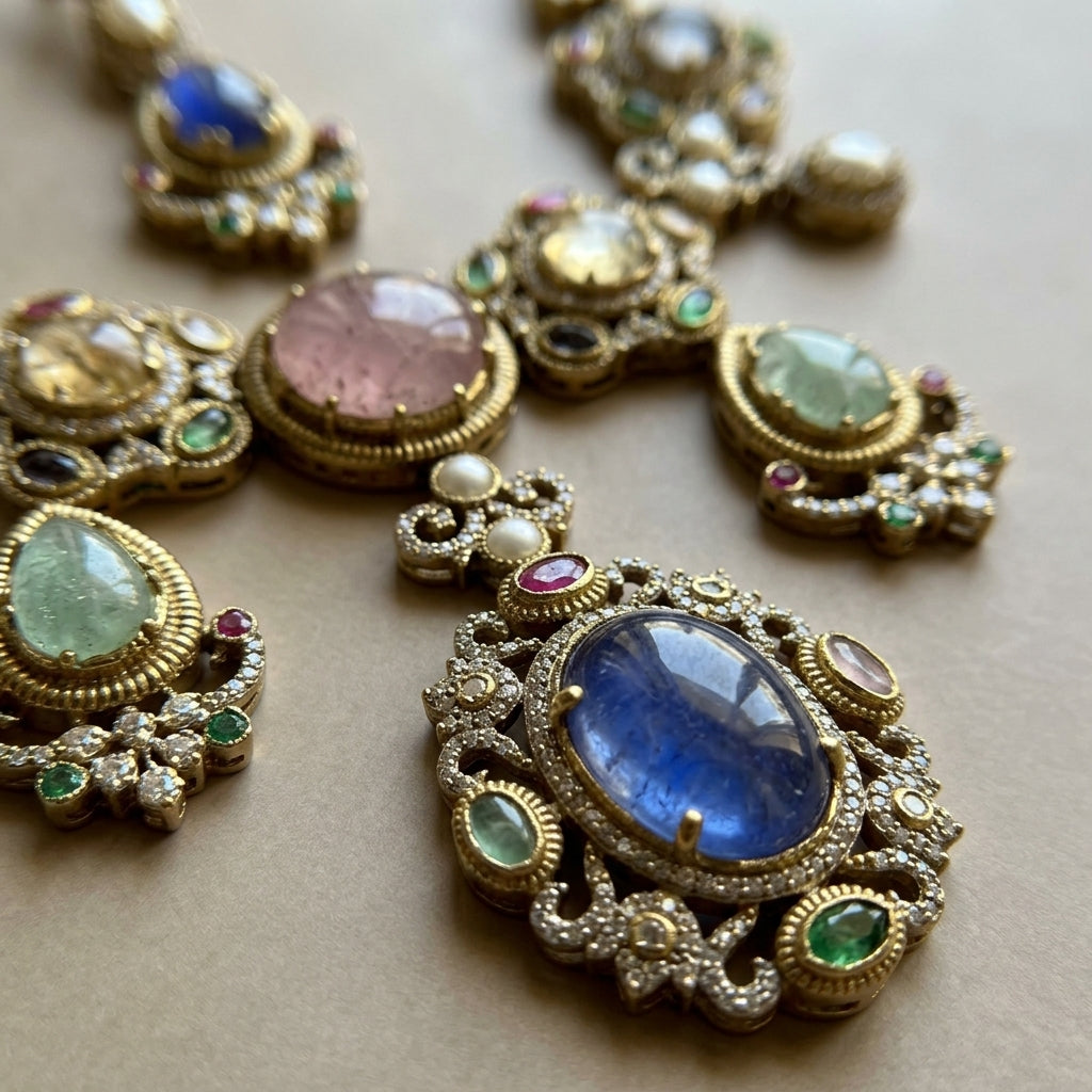 Yellow Gold-Tone Necklace And Earrings Set