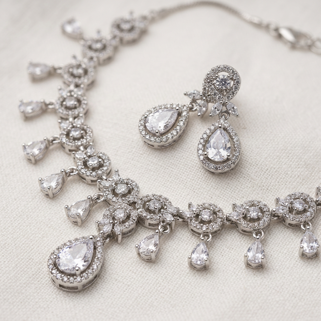 Silver-Tone Necklace And Earrings Set