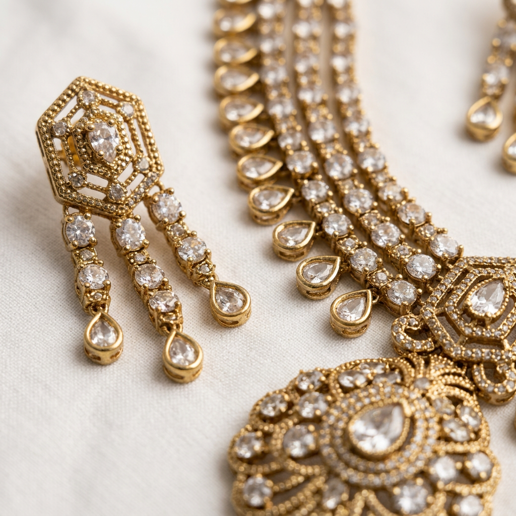 Gold Toned Necklace And Earrings Set