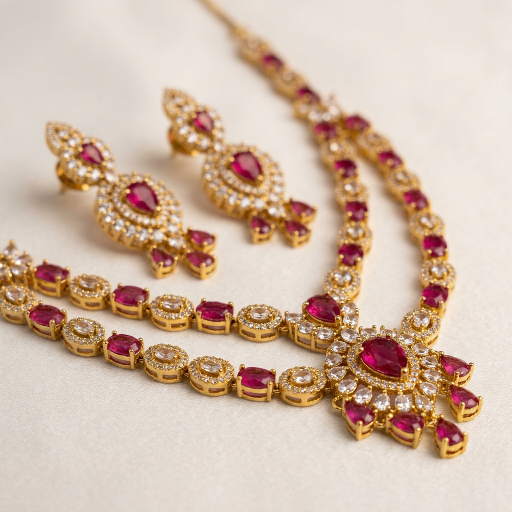 Gold Toned Necklace And Earrings Set