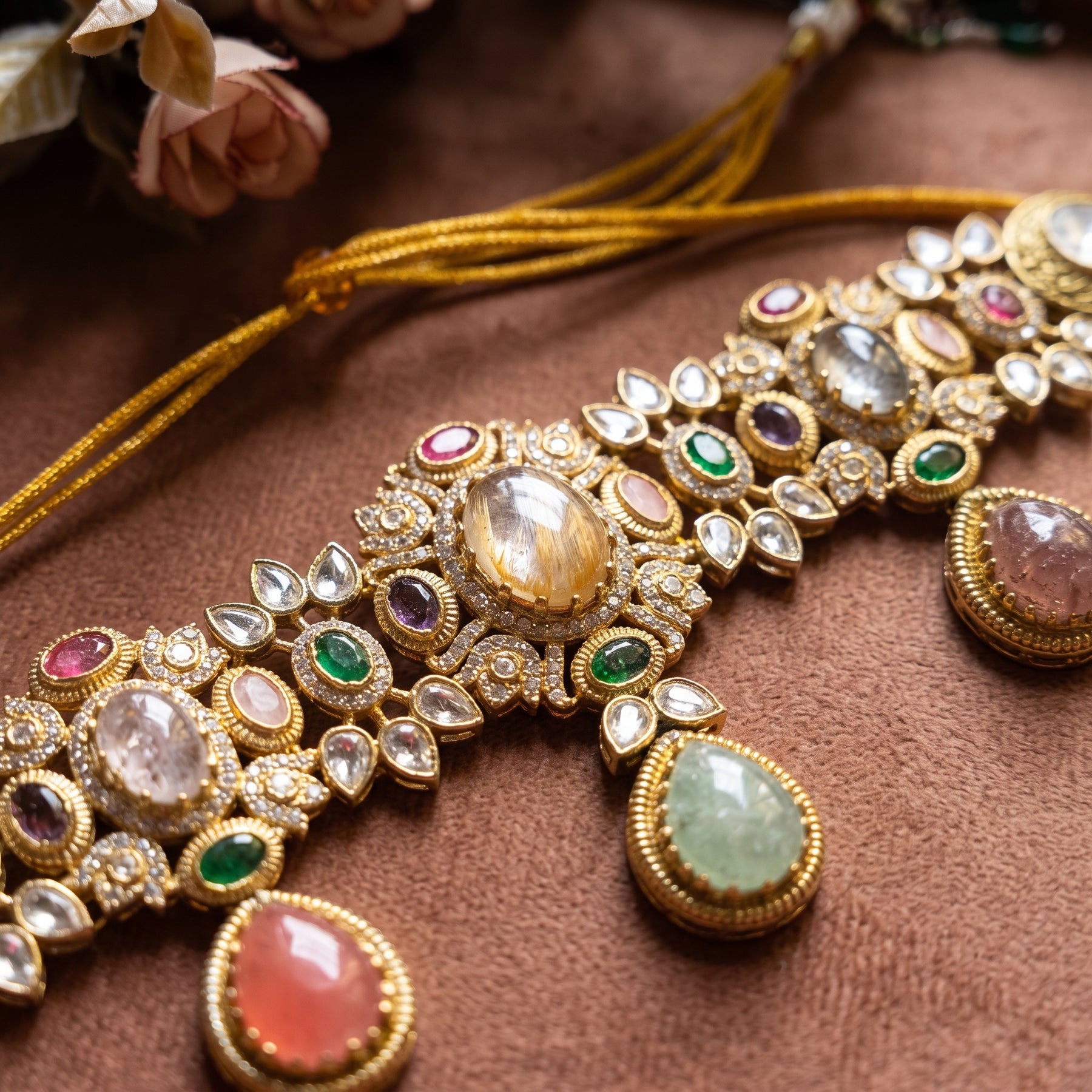 Gold Toned Alloy Necklace And Earrings Set