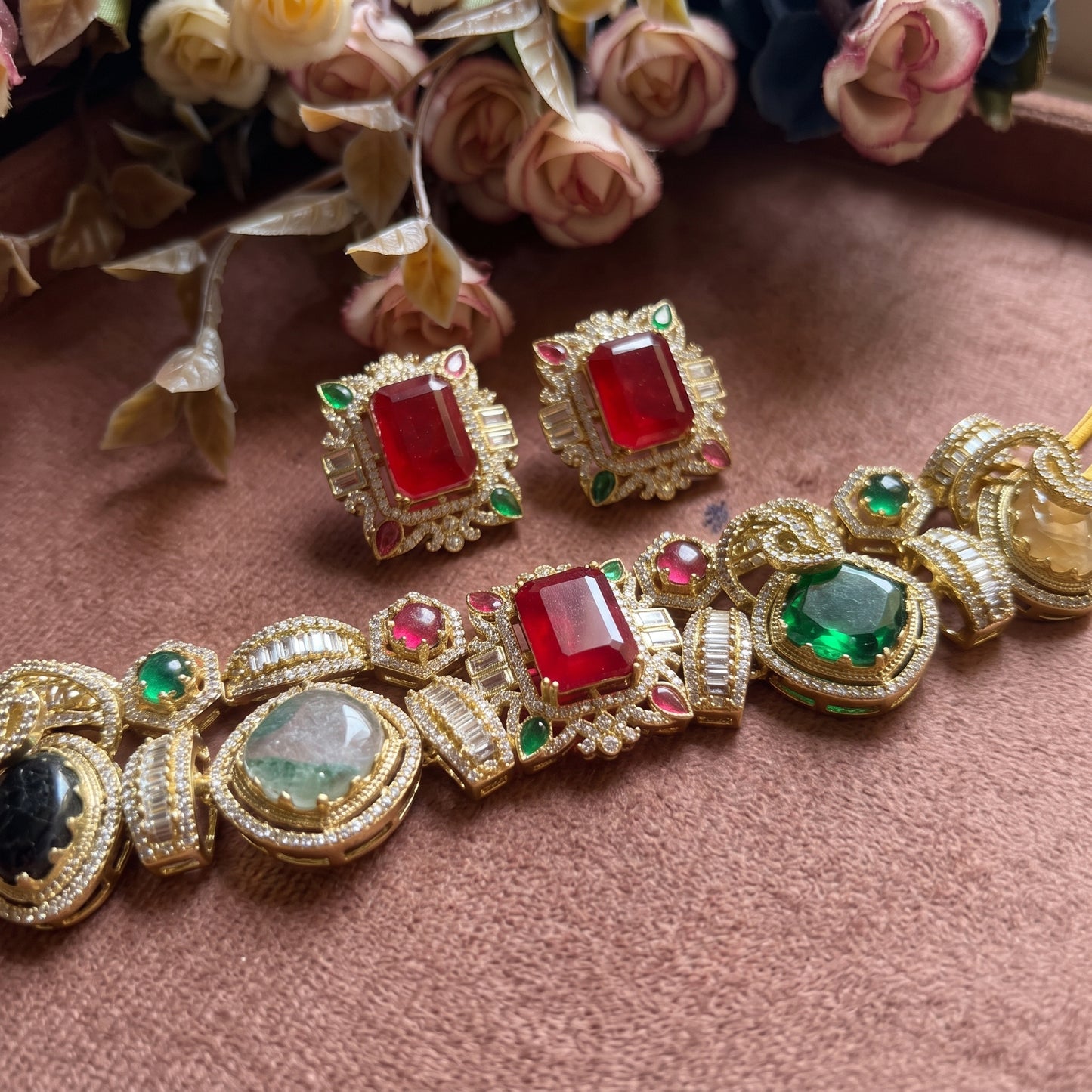 Gold Plated Necklace And Stud Earrings