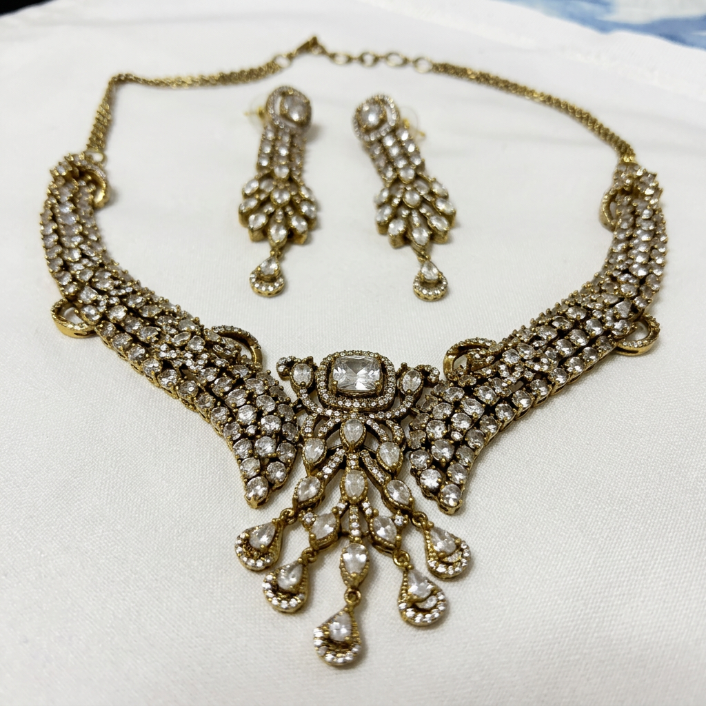 Gold Toned Necklace And Earrings Set