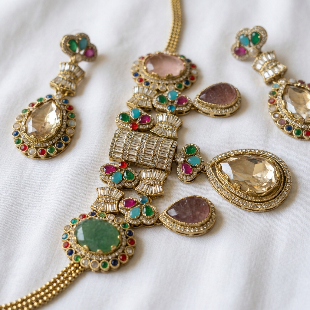 Gold Toned Necklace And Earrings Set