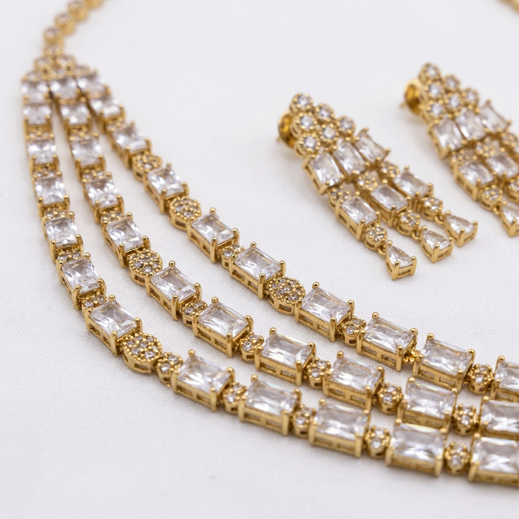 Gold Toned Necklace And Earrings Set