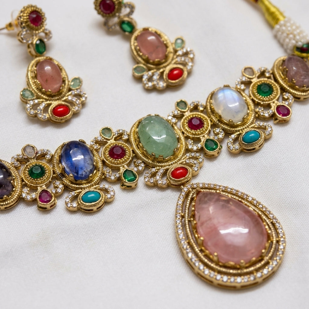 Gold Plated Necklace And Earrings Set