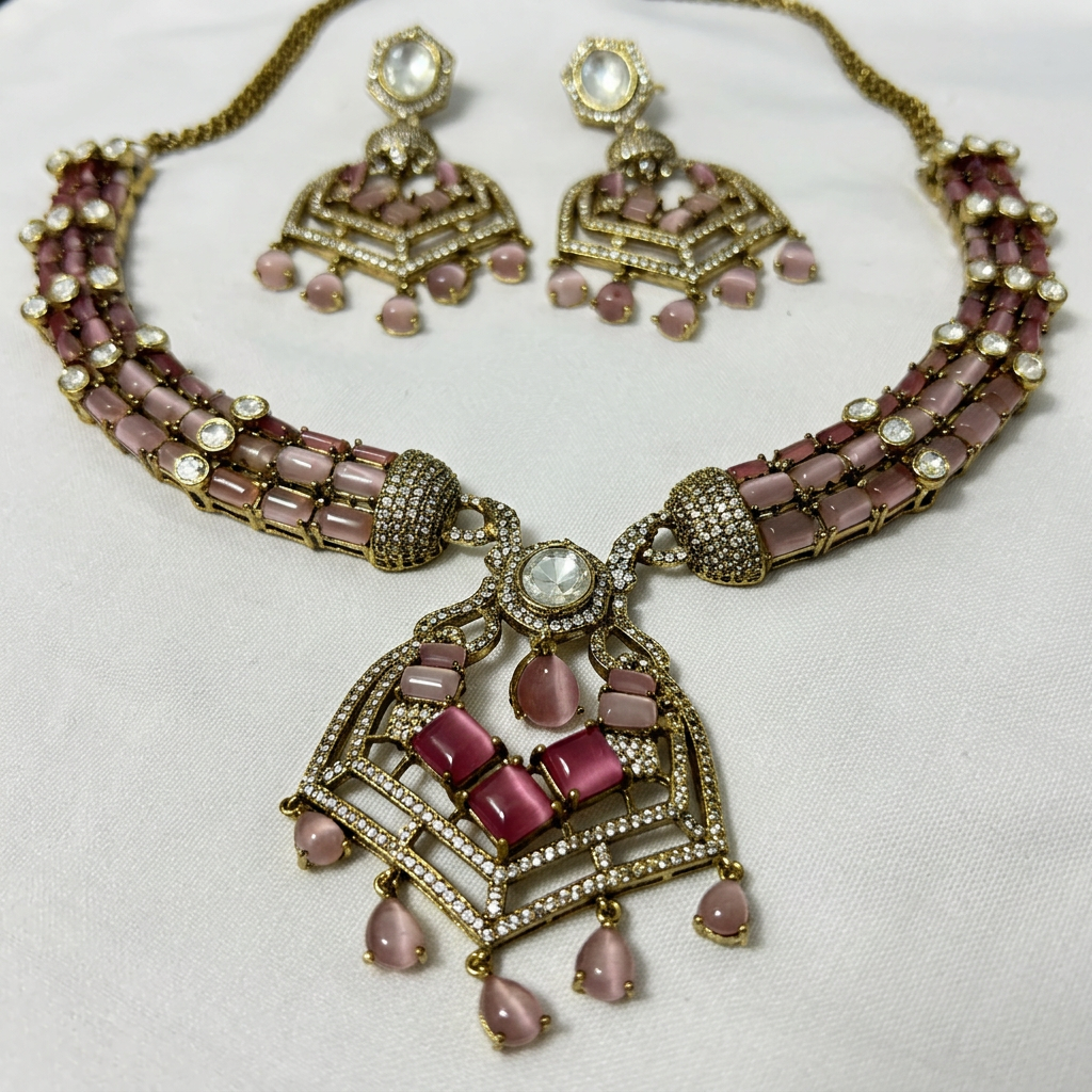 Gold-Toned Alloy Necklace And Earrings Set