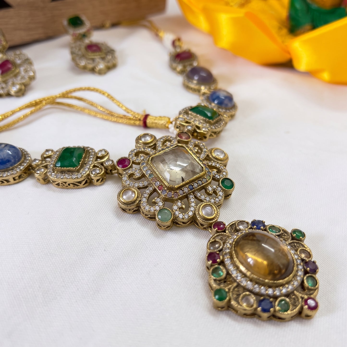 Gold Toned Necklace And Earrings Set