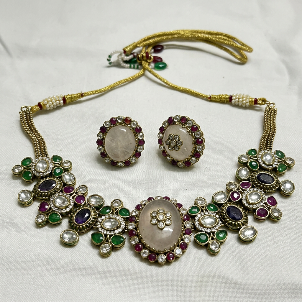 Gold Plated Necklace And Stud Earrings Set