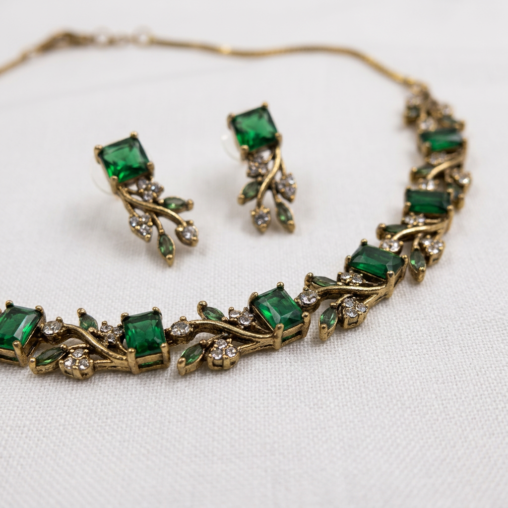 Gold Toned Necklace And Earrings Set