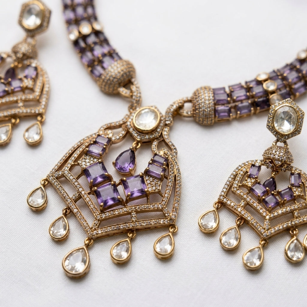 Gold Plated Alloy Choker Necklace And Earrings Set