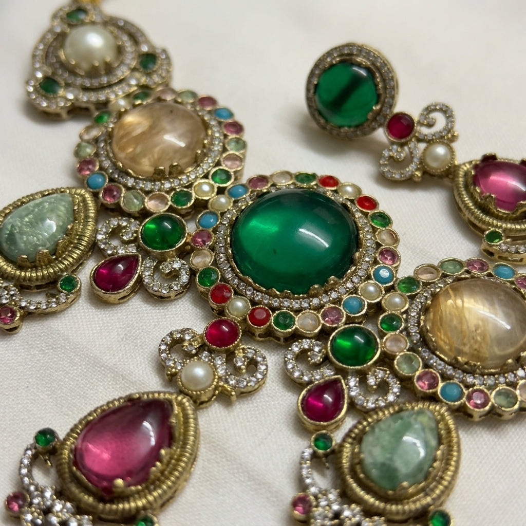 Gold Toned Necklace And Earrings Set