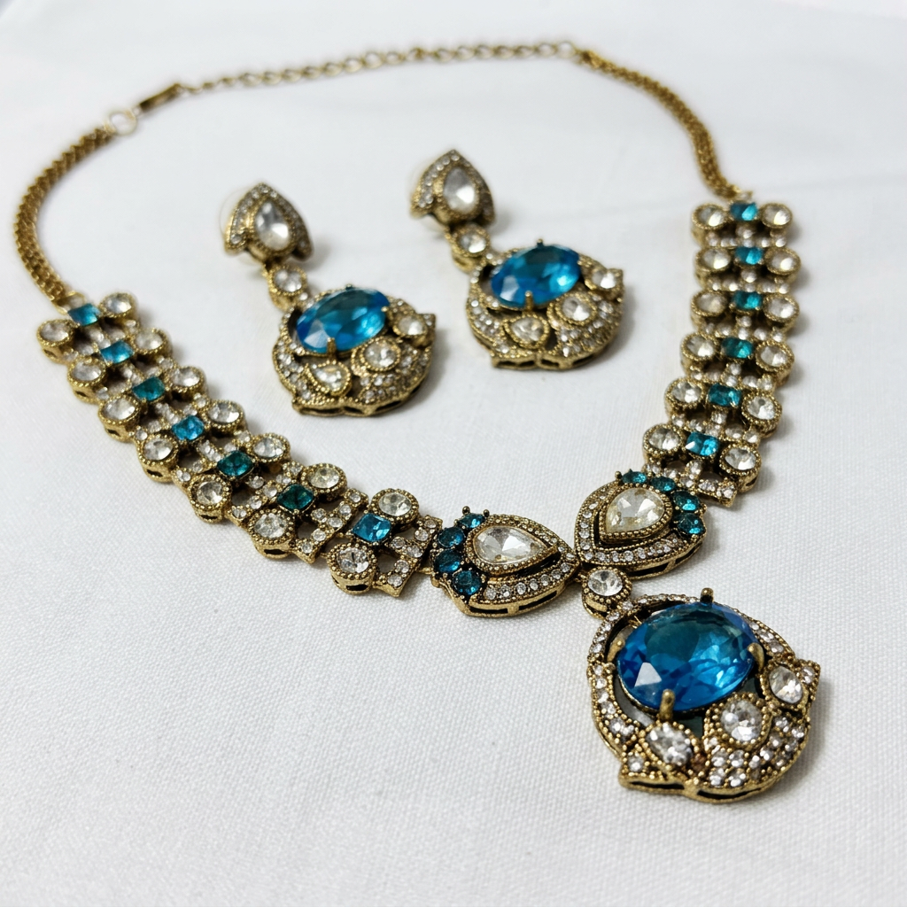 Gold Toned Necklace And Earrings Set