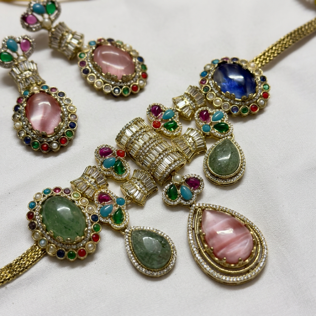 Gold Toned Necklace And Earrings Set
