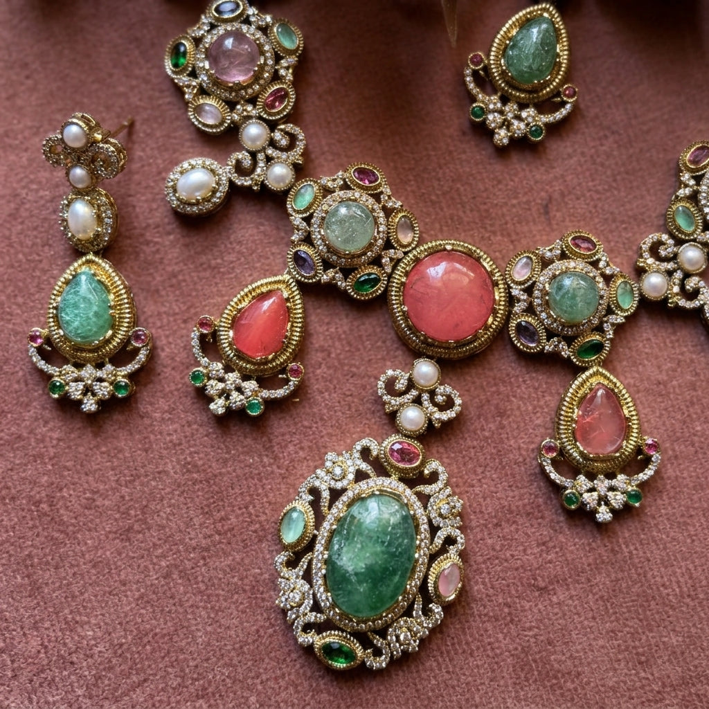 Gold Toned Necklace And Earrings Set
