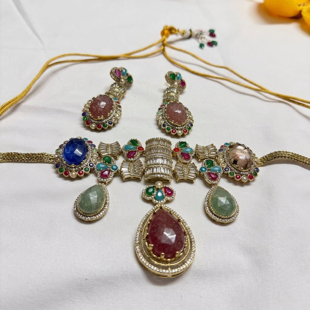 Gold Toned Necklace And Earrings Set