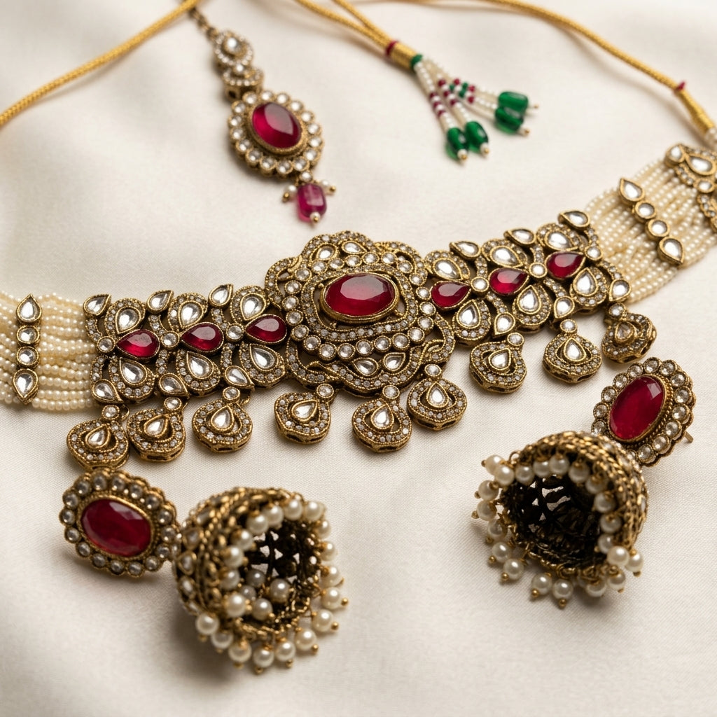 Gold Toned Alloy Bridal Jewelry Set