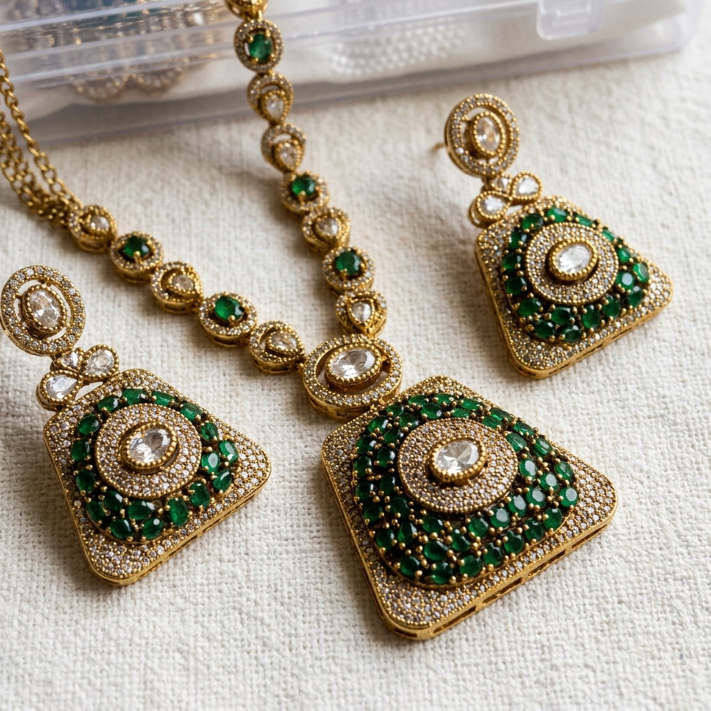 Gold Plated Necklace And Earrings Set