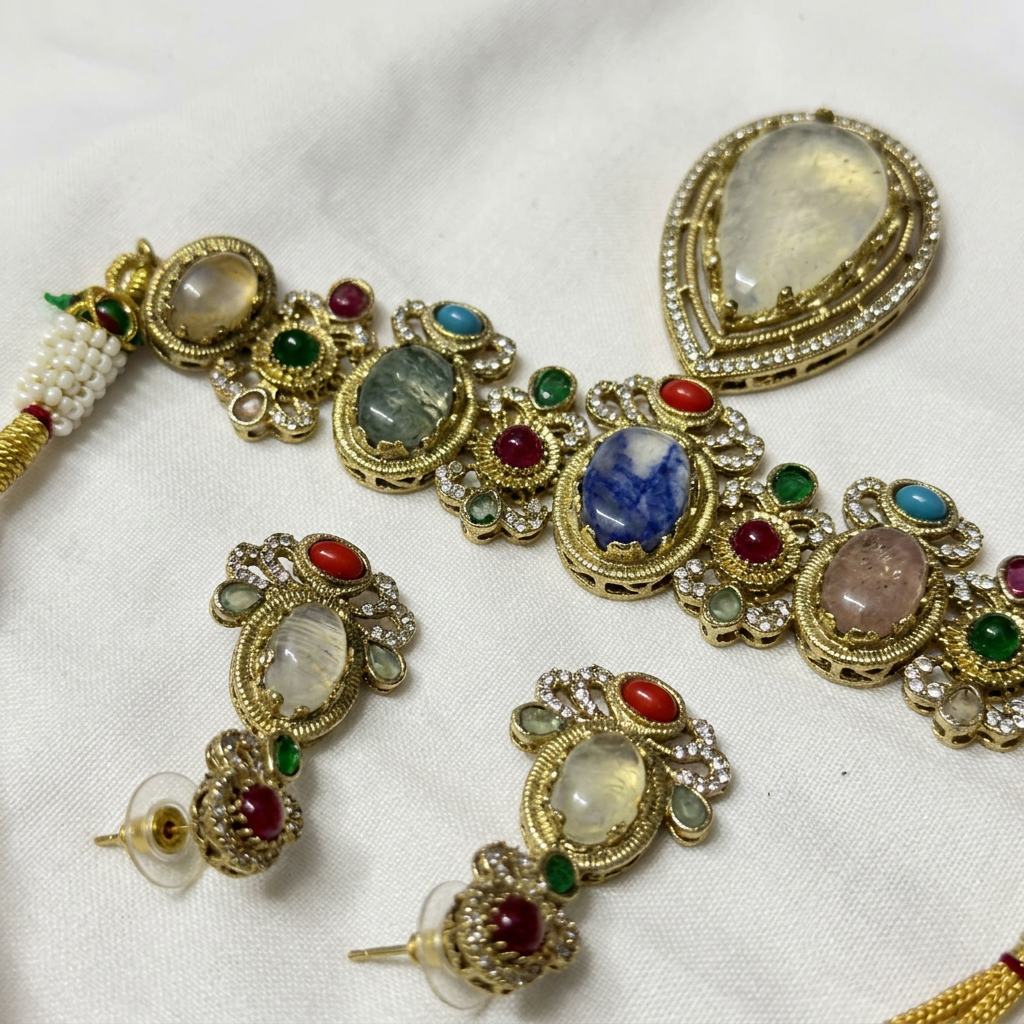 Gold Tone Necklace And Earrings