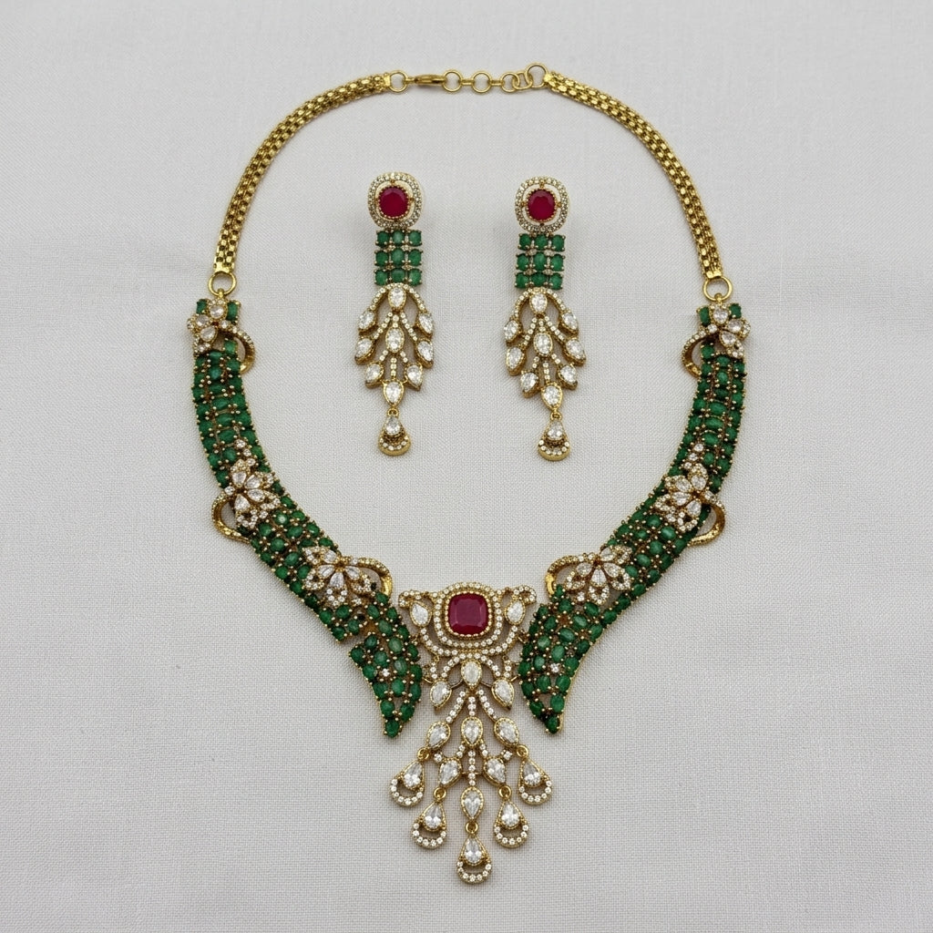 Gold Plated Choker Necklace And Earrings Set