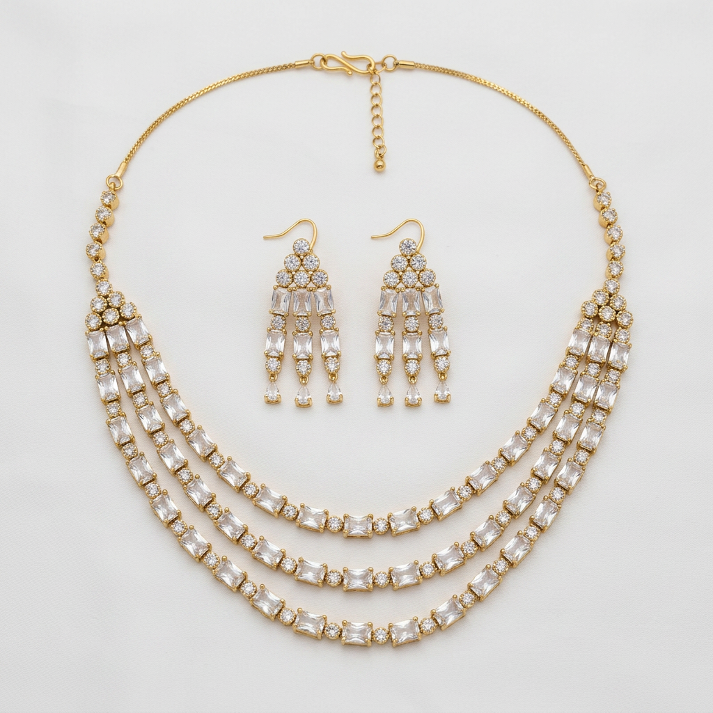 Gold Toned Necklace And Earrings Set