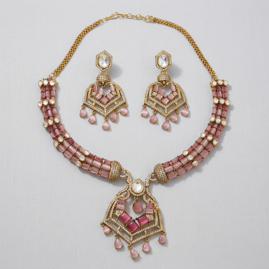 Gold-Toned Alloy Necklace And Earrings Set
