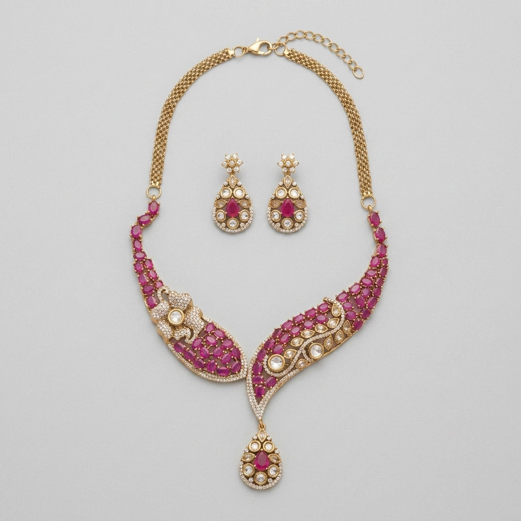 Gold Toned Necklace And Earrings