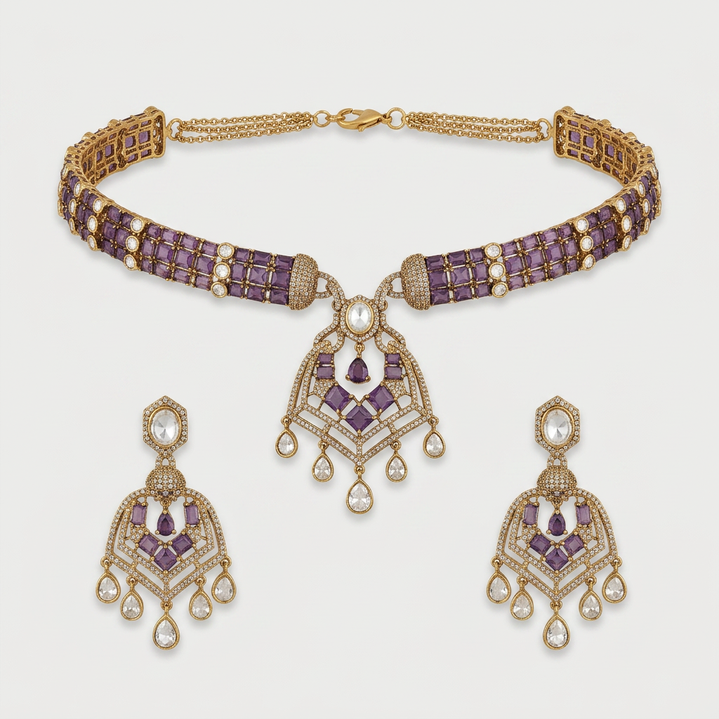 Gold Plated Alloy Choker Necklace And Earrings Set