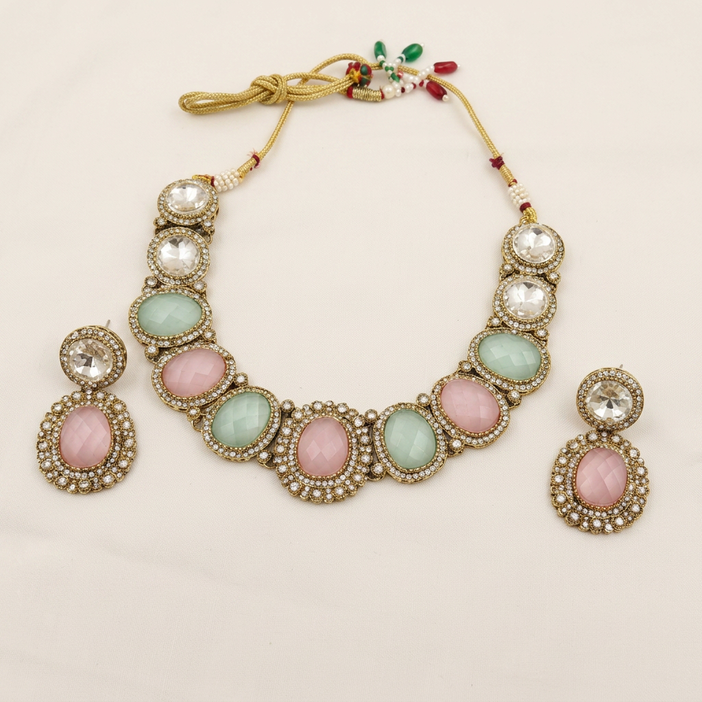Gold Toned Necklace And Earrings Set