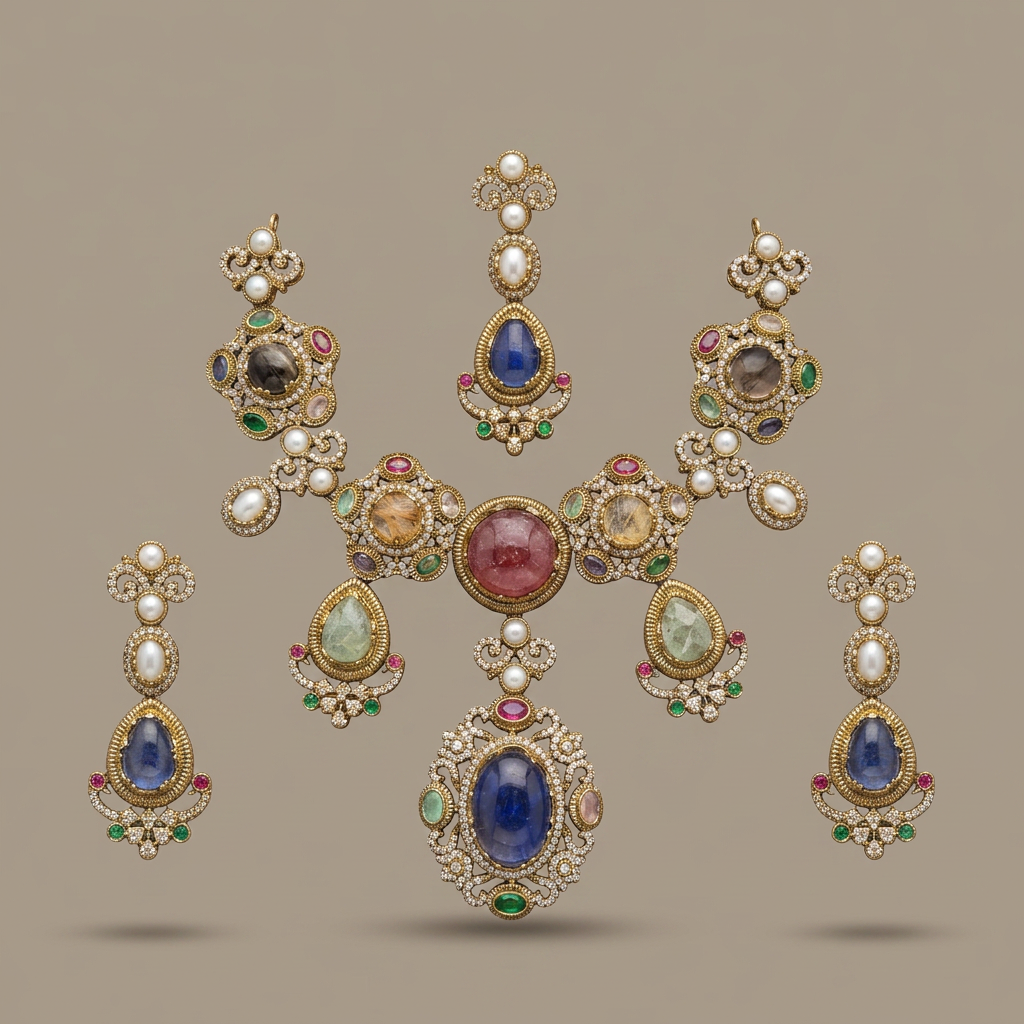 Yellow Gold-Tone Necklace And Earrings Set