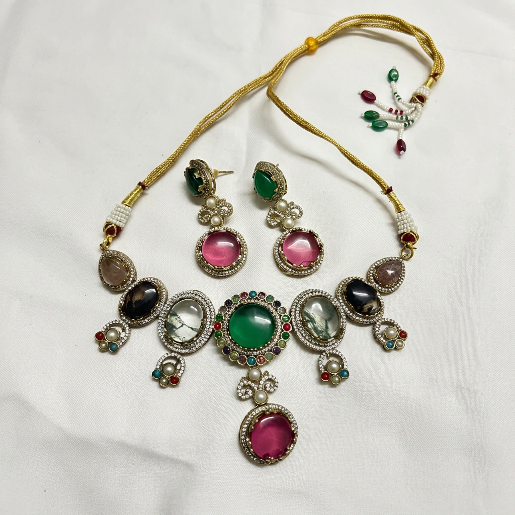 Gold Toned Alloy Necklace And Earrings Set