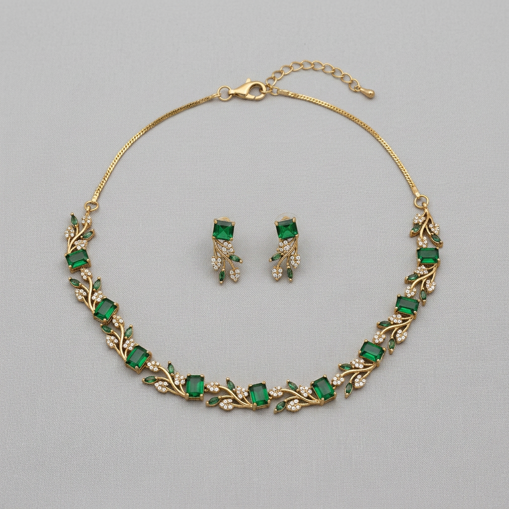 Gold Toned Necklace And Earrings Set