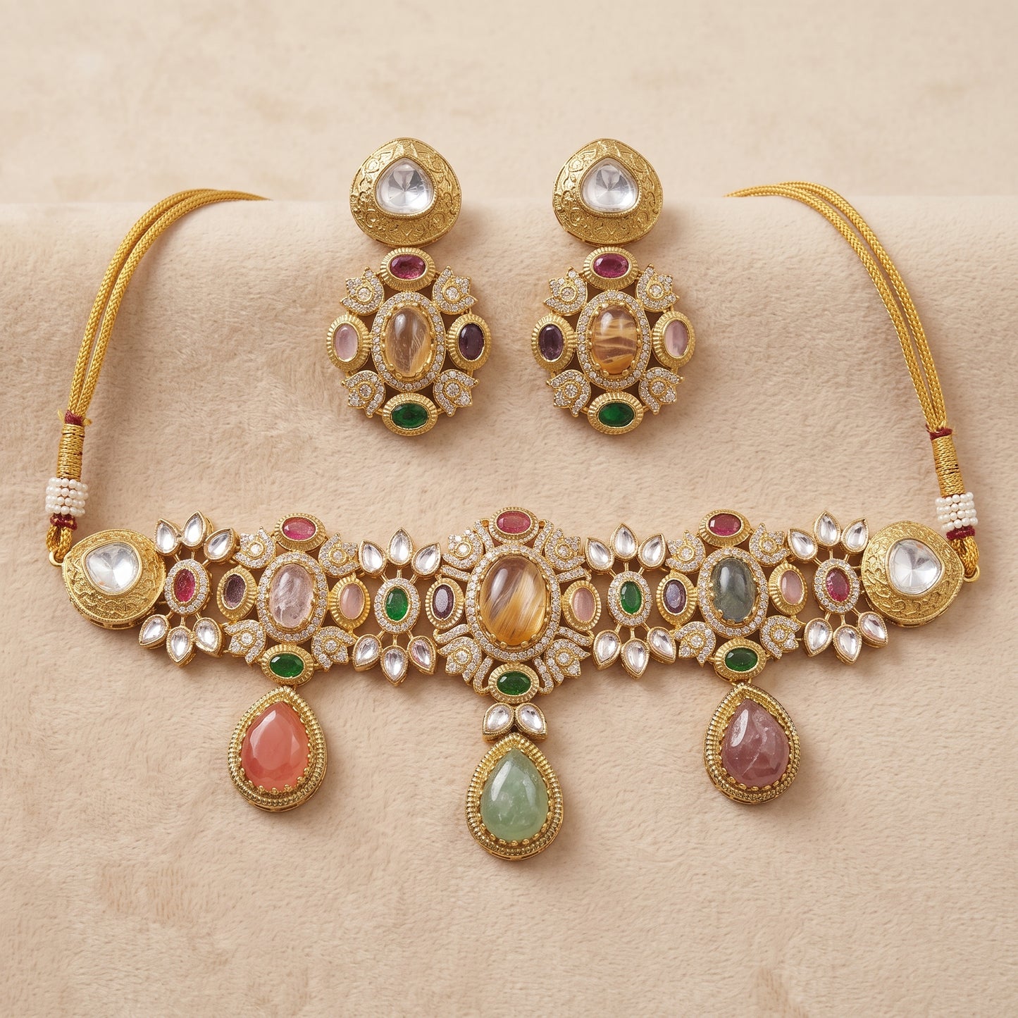 Gold Toned Alloy Necklace And Earrings Set