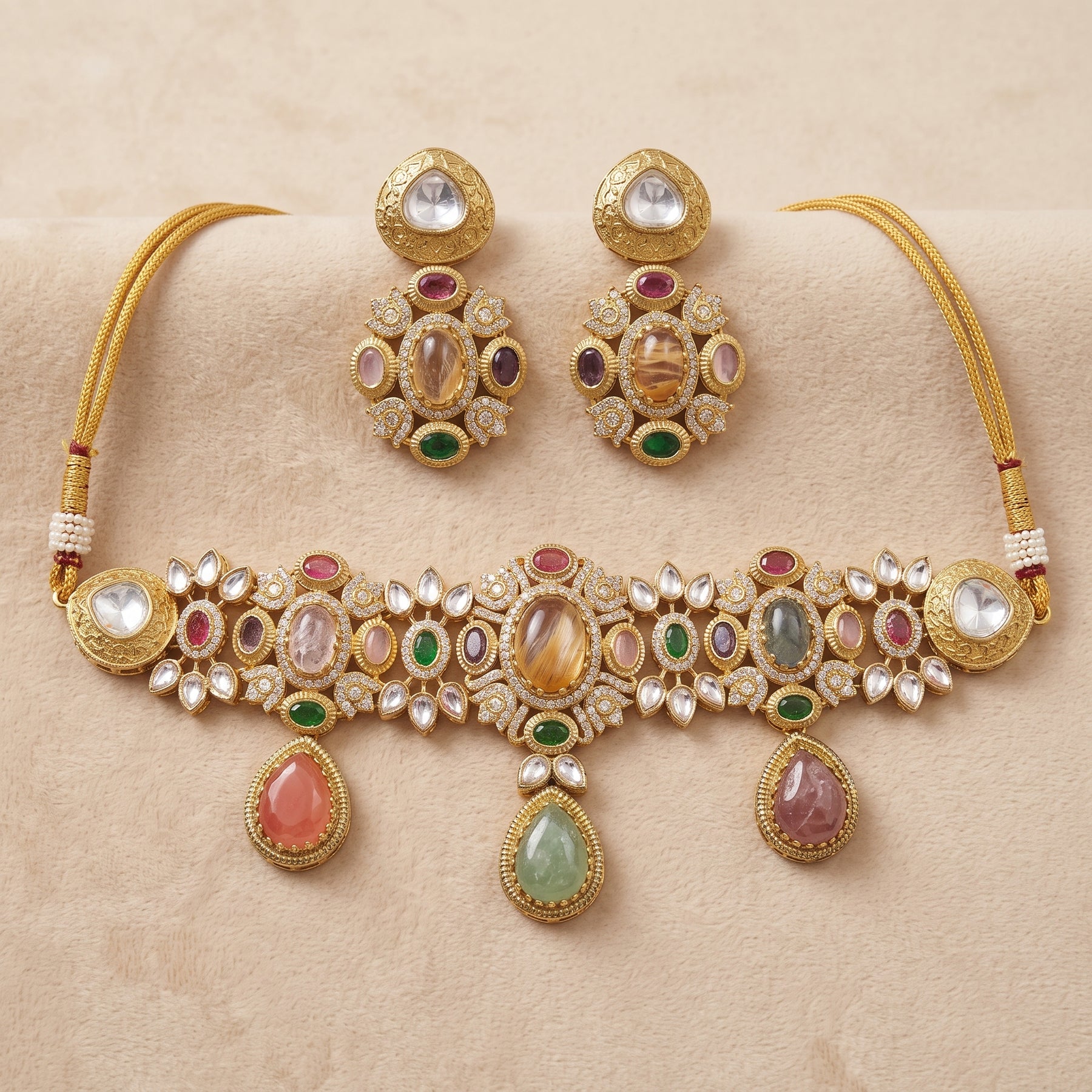 Gold Toned Alloy Necklace And Earrings Set