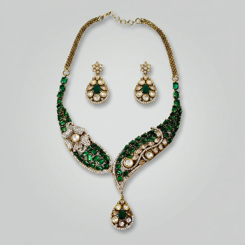 Gold-Toned Metal Necklace And Earrings Set