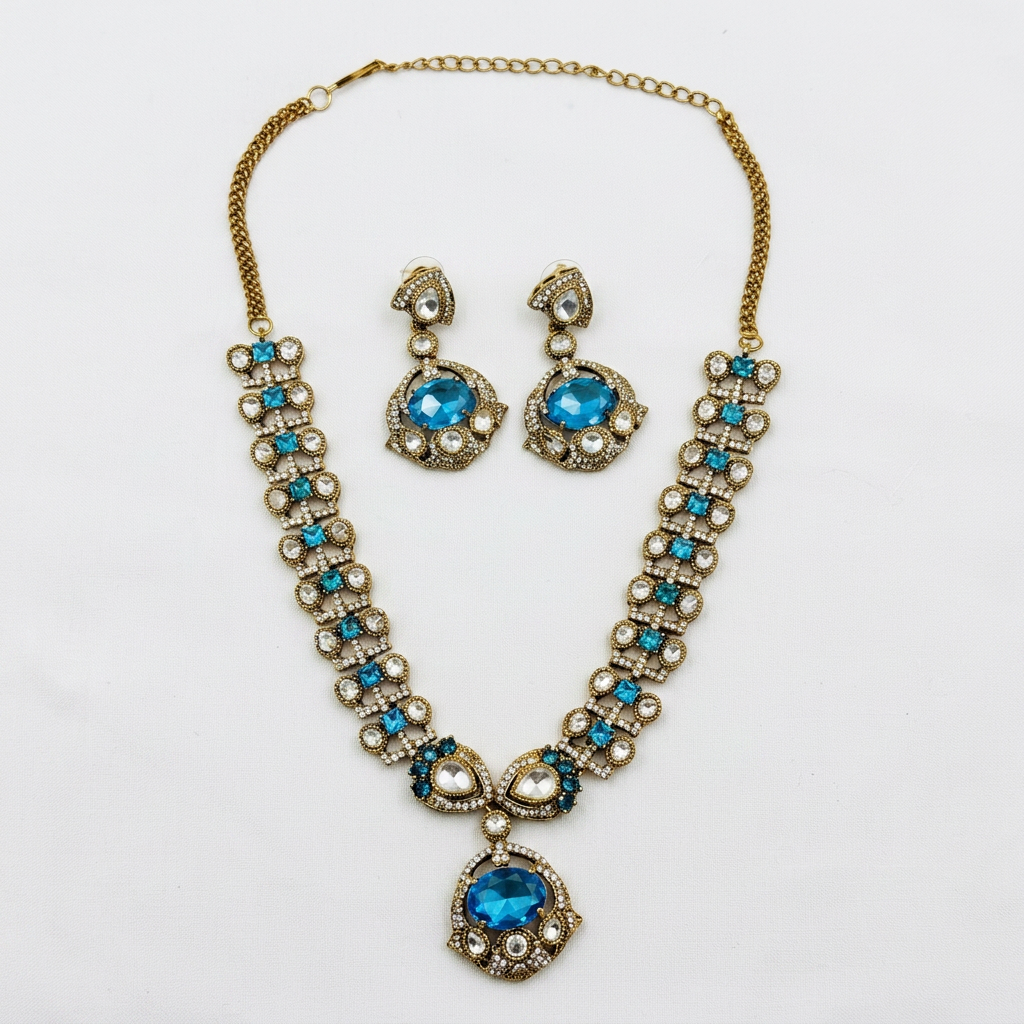 Gold Toned Necklace And Earrings Set