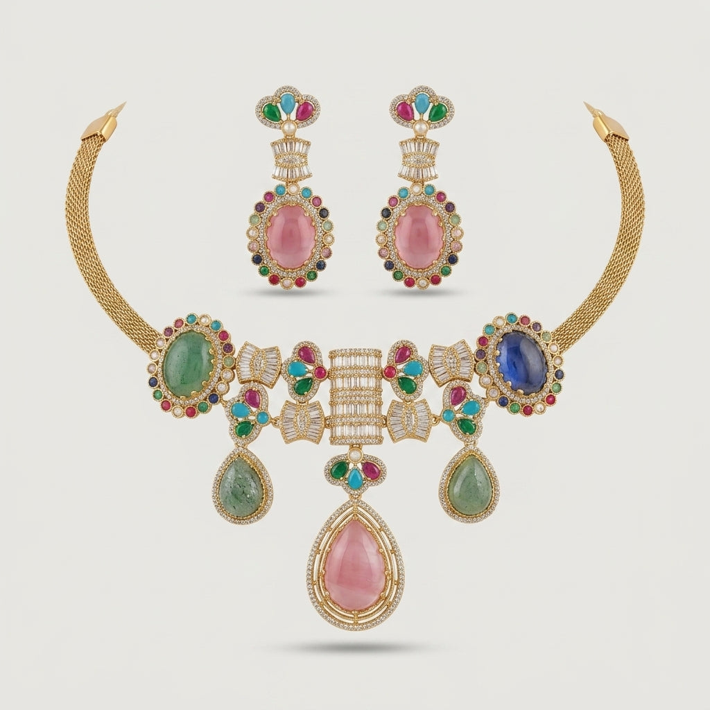 Gold Toned Necklace And Earrings Set
