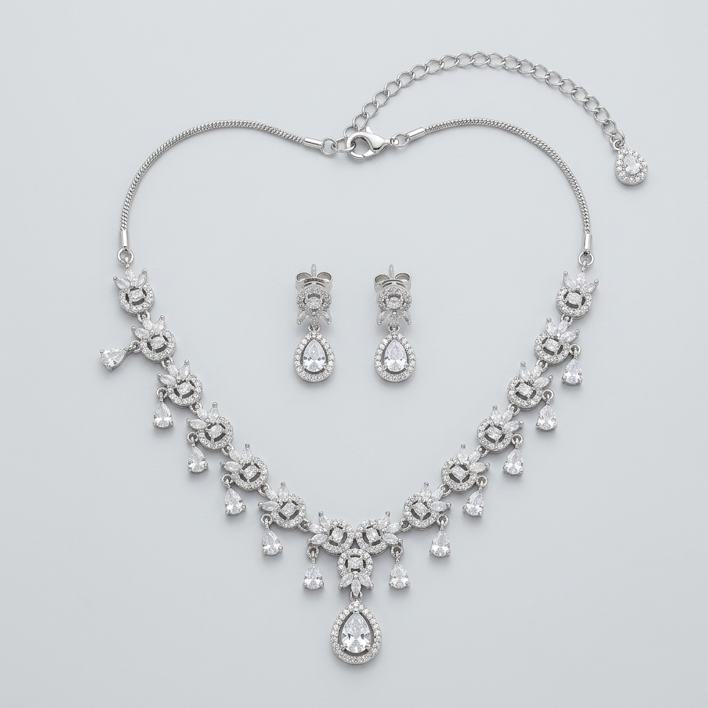 Silver-Tone Necklace And Earrings Set
