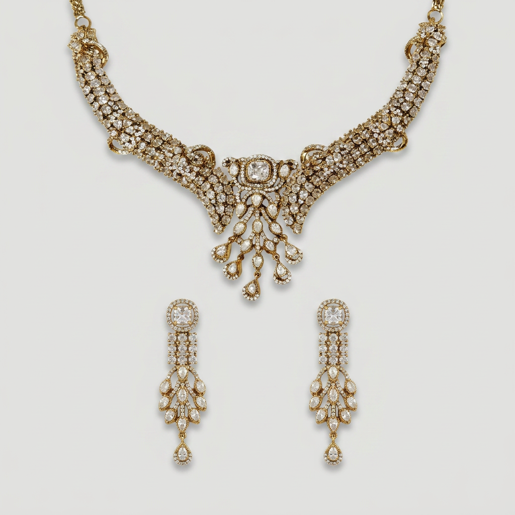 Gold Toned Necklace And Earrings Set