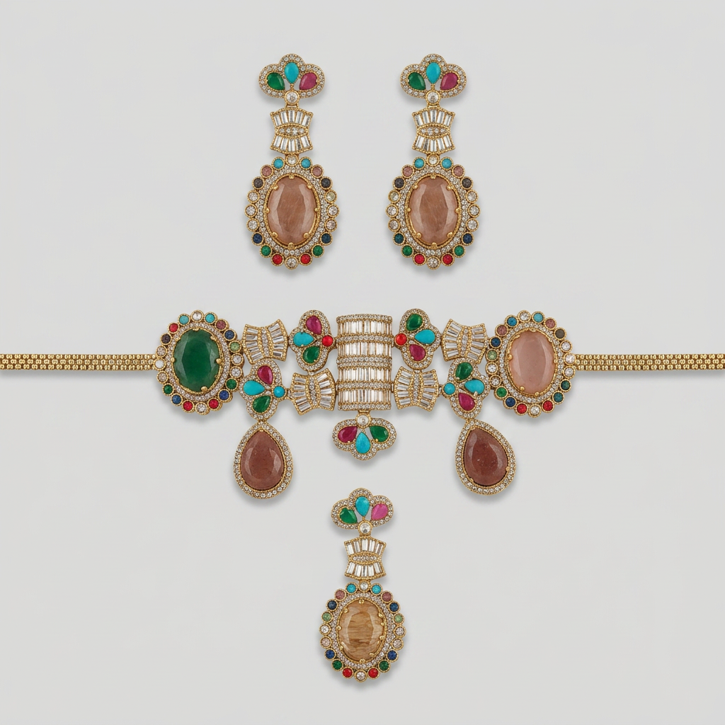 Gold Toned Necklace And Earrings Set