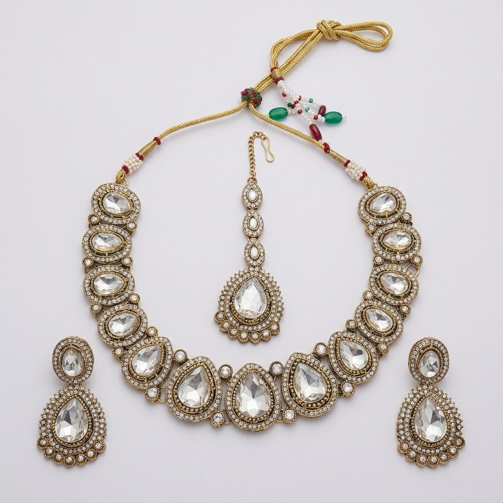 Gold Toned Alloy Necklace And Earrings Set