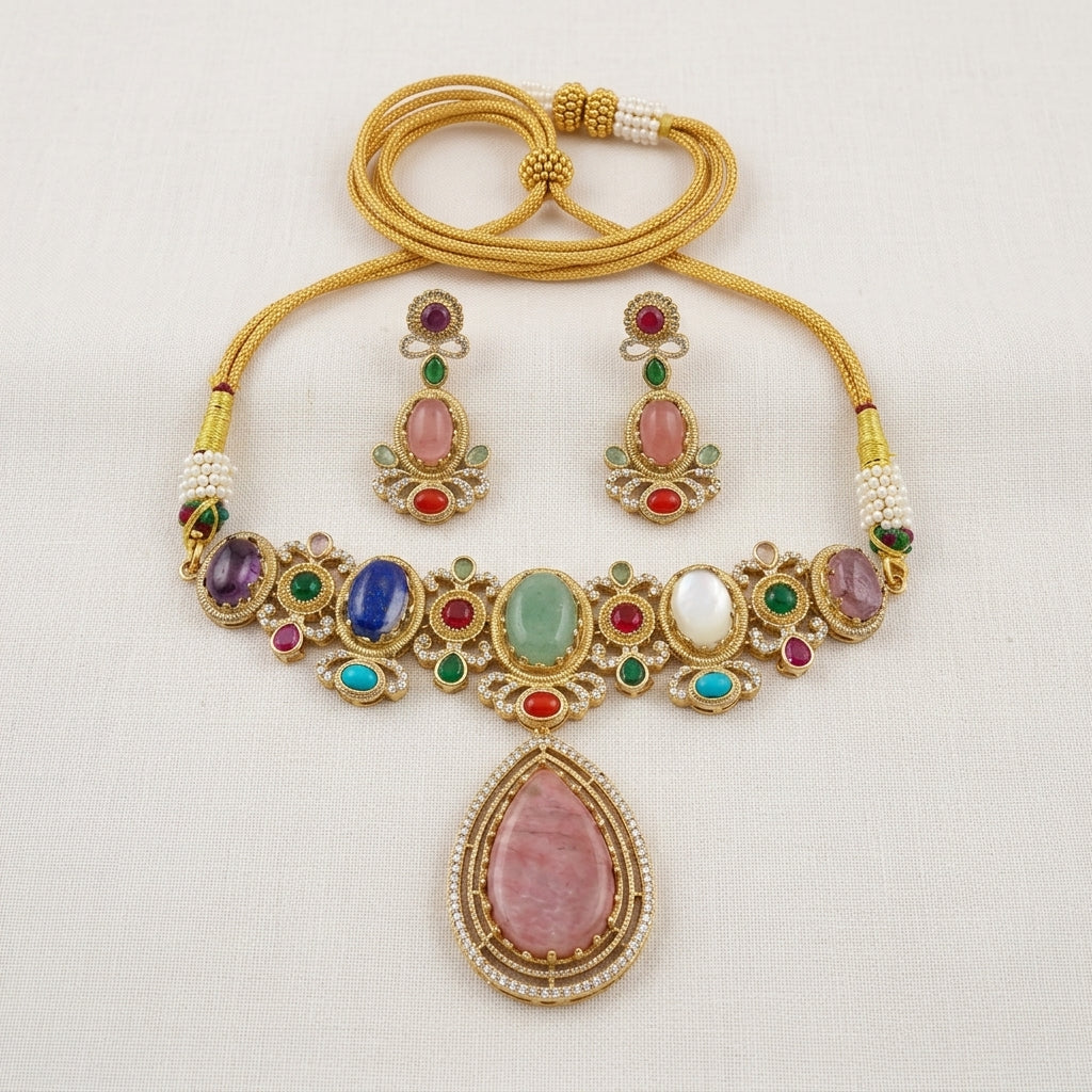 Gold Plated Necklace And Earrings Set