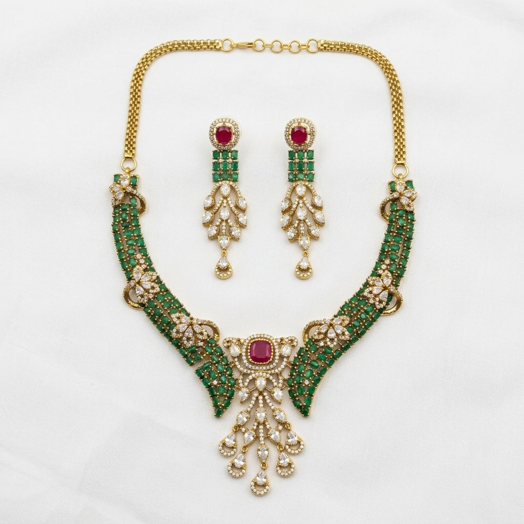 Gold Plated Necklace And Earring Set