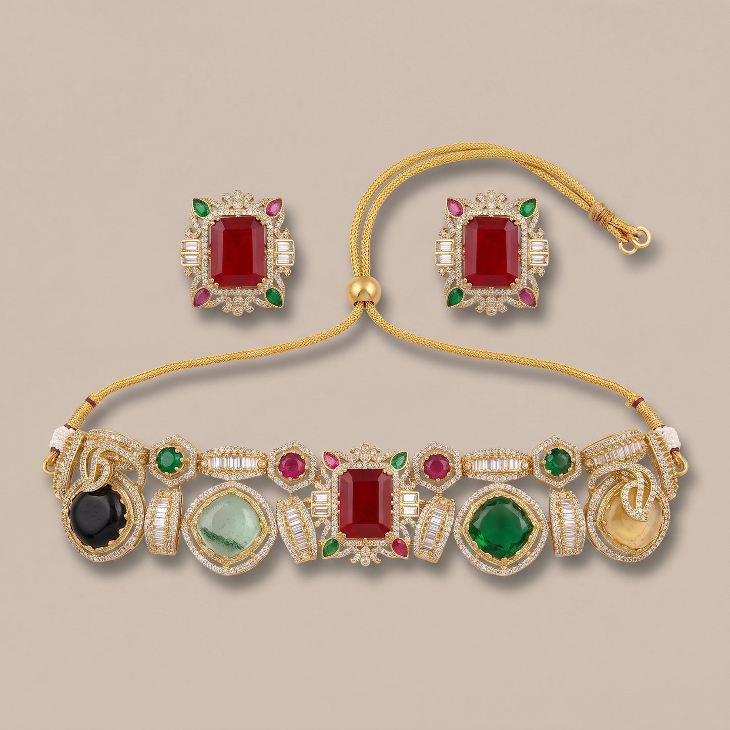 Gold Plated Necklace And Stud Earrings