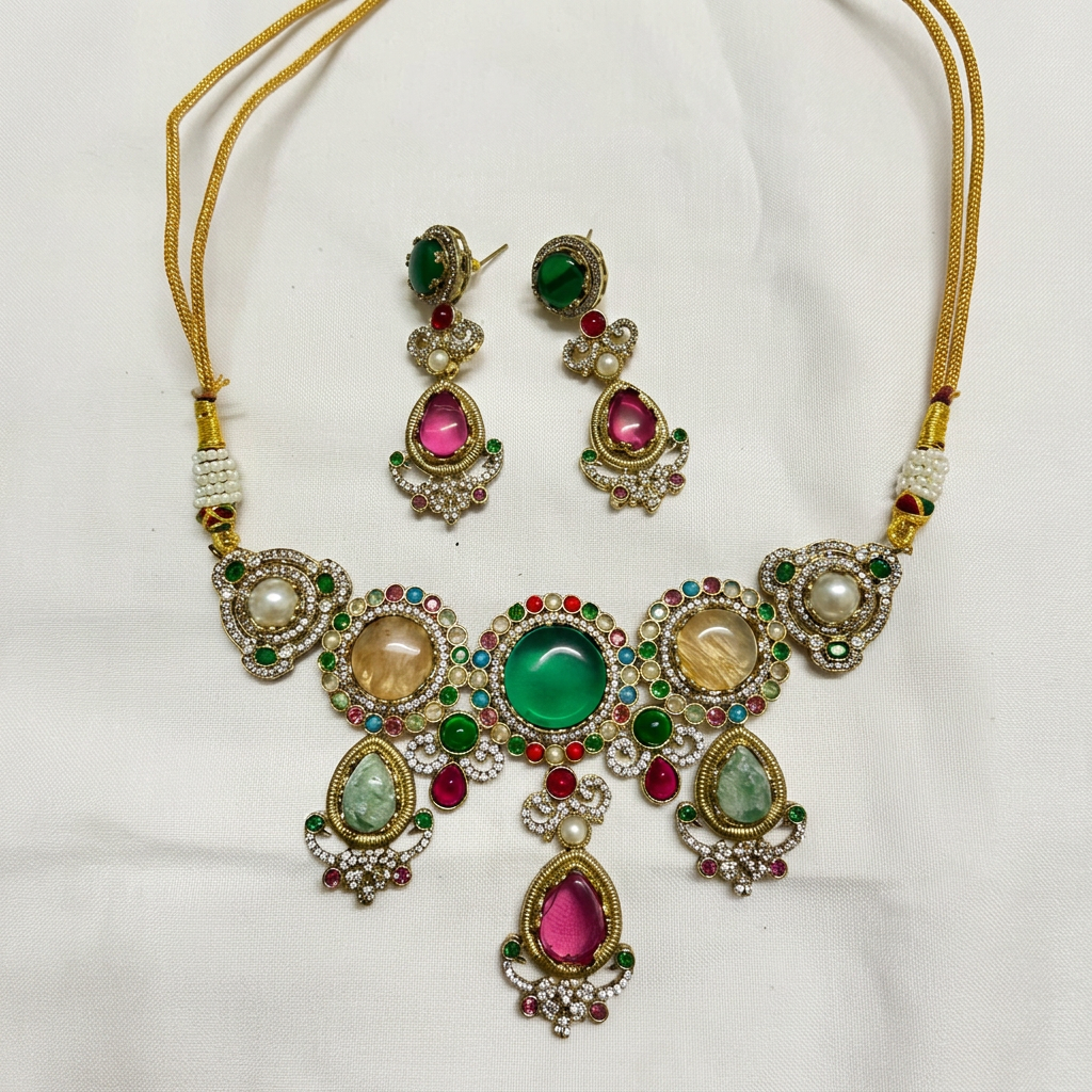 Gold Toned Necklace And Earrings Set