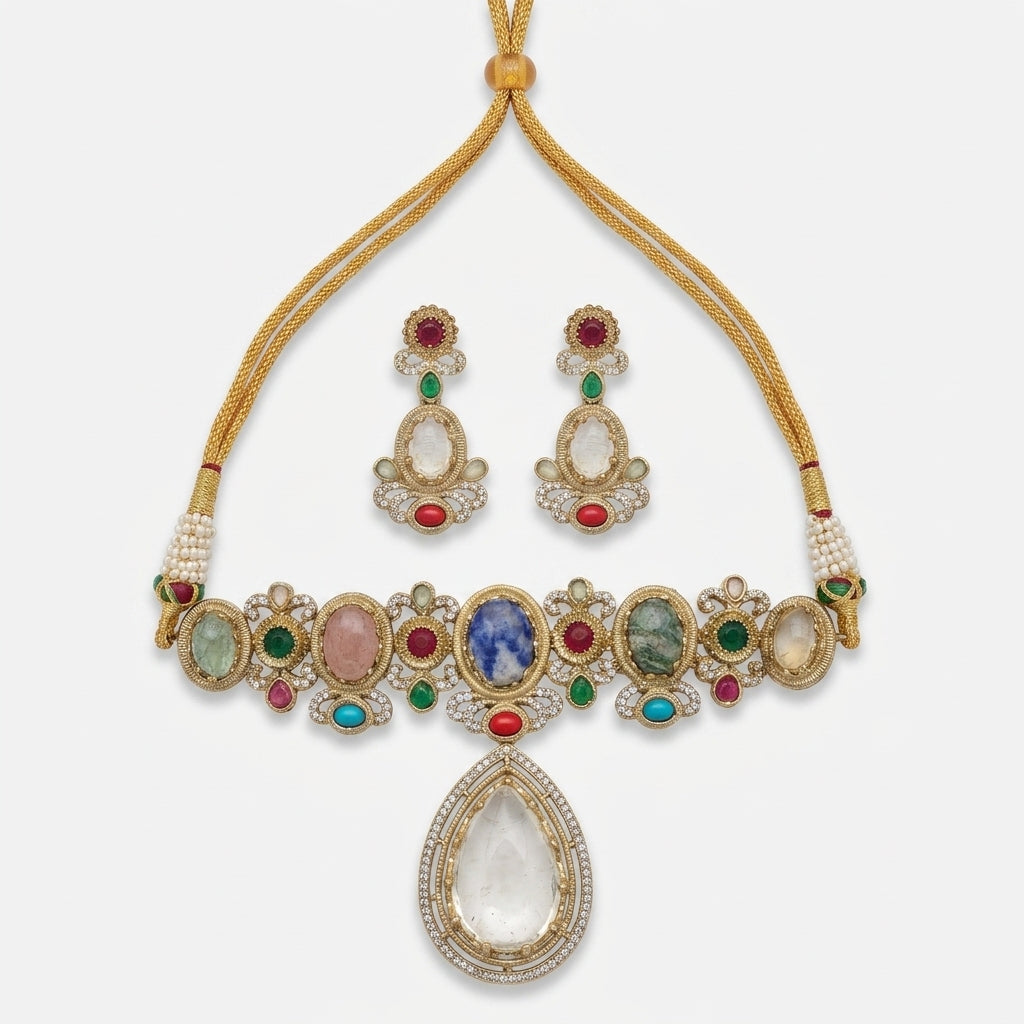 Gold Tone Necklace And Earrings