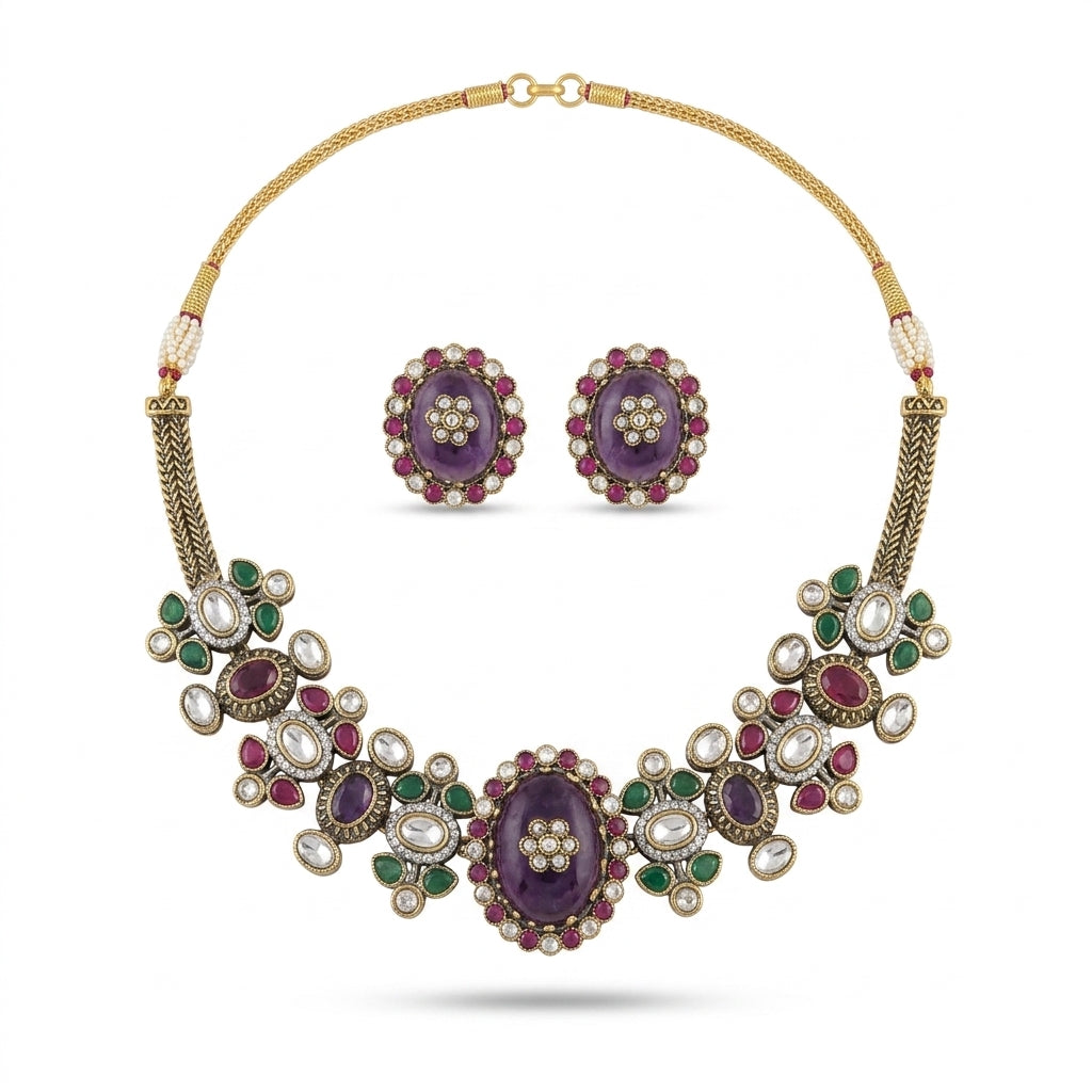 Gold Plated Necklace And Earrings Set