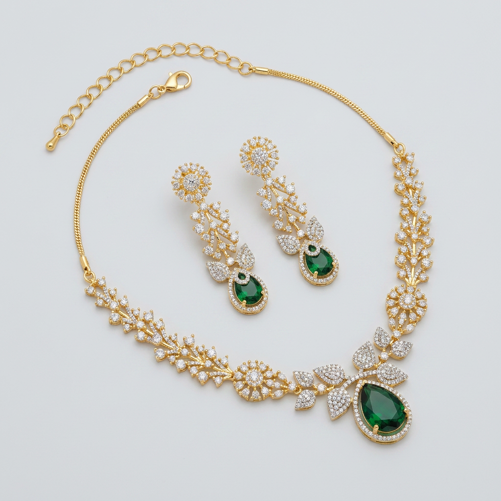 Gold Toned Necklace And Earrings Set