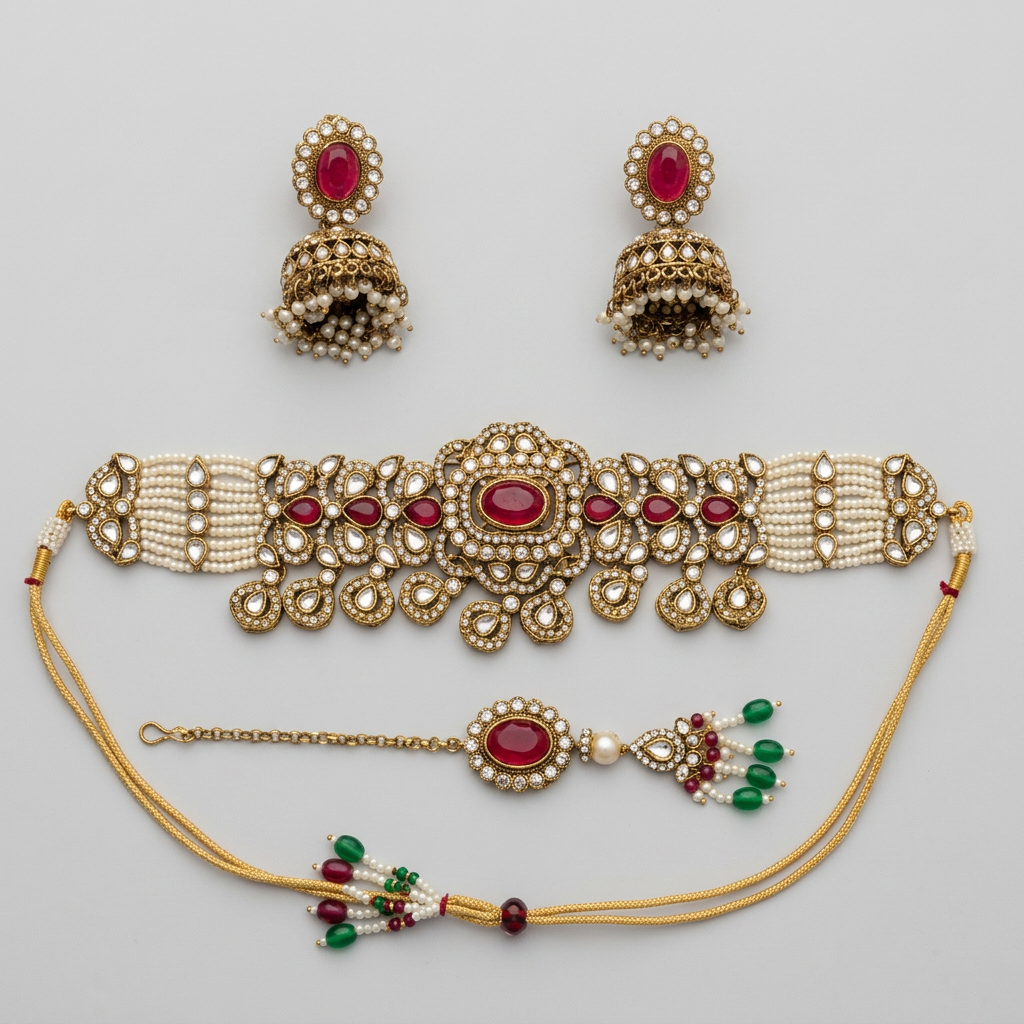 Gold Toned Alloy Bridal Jewelry Set
