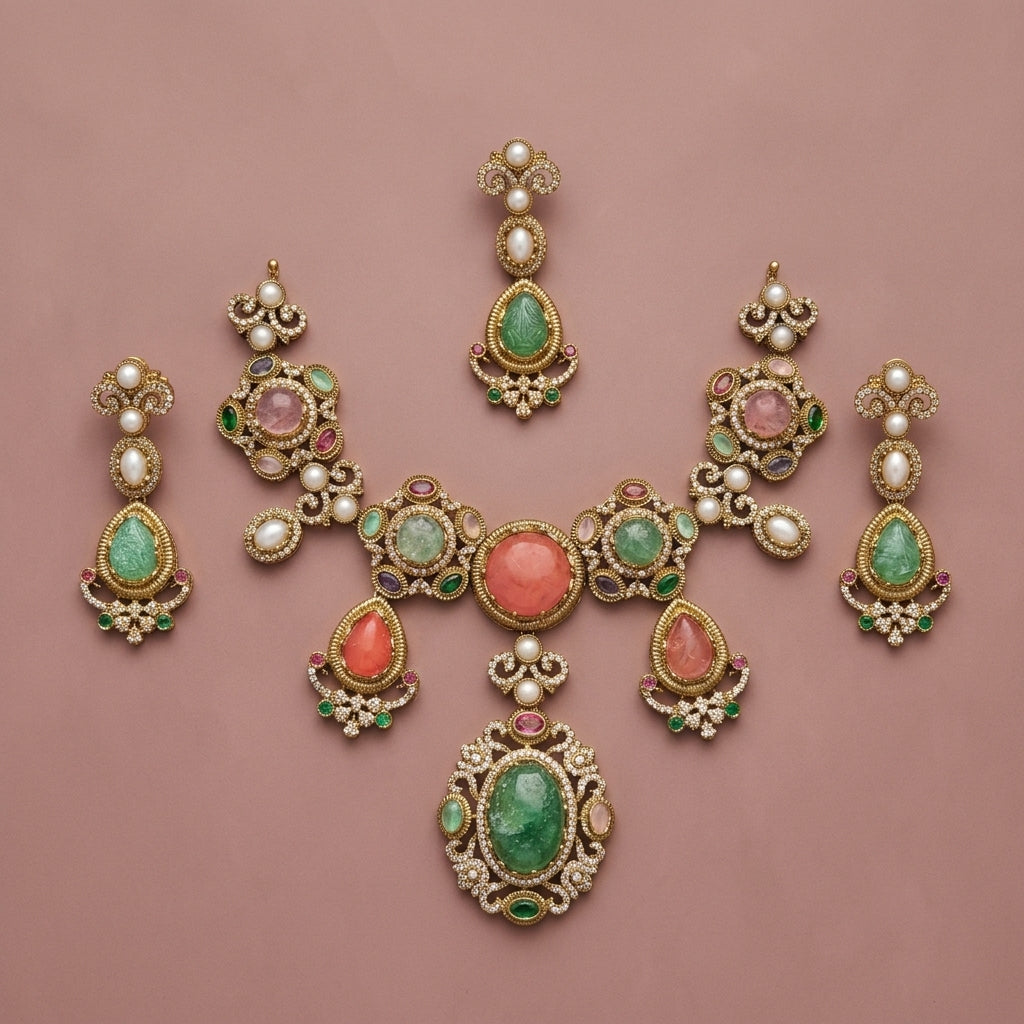 Gold Toned Necklace And Earrings Set